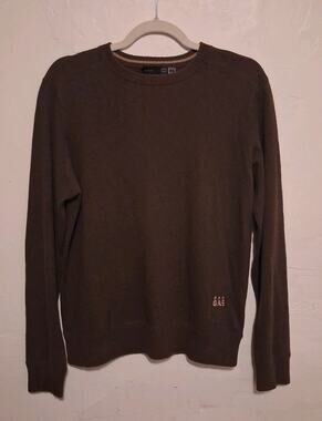 GAS Men's Brown Crew Neck Pullover Knit Sweater Wool/Cotton Lightweight Logo